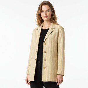 Emanuel Ungaro 100% Linen Tan Striped Long Sleeve Button Up Blazer Jacket 4 38